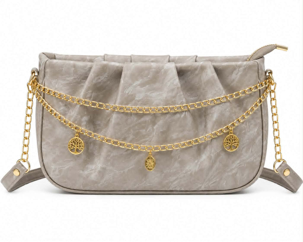 Women's Elegant Pleated Shoulder Bag/Cross Body Bag with Gold Chain For Girls