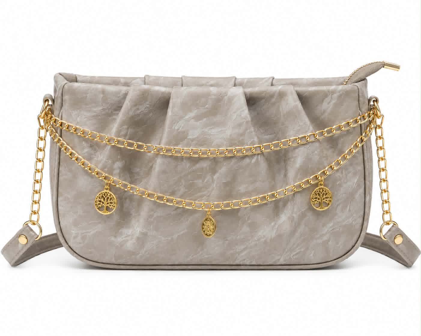 Women's Elegant Pleated Shoulder Bag/Cross Body Bag with Gold Chain For Girls