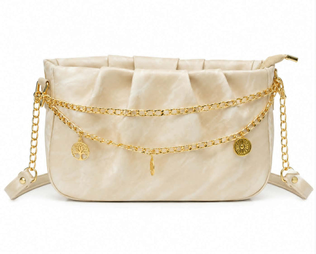 Women's Elegant Pleated Shoulder Bag/Cross Body Bag with Gold Chain For Girls