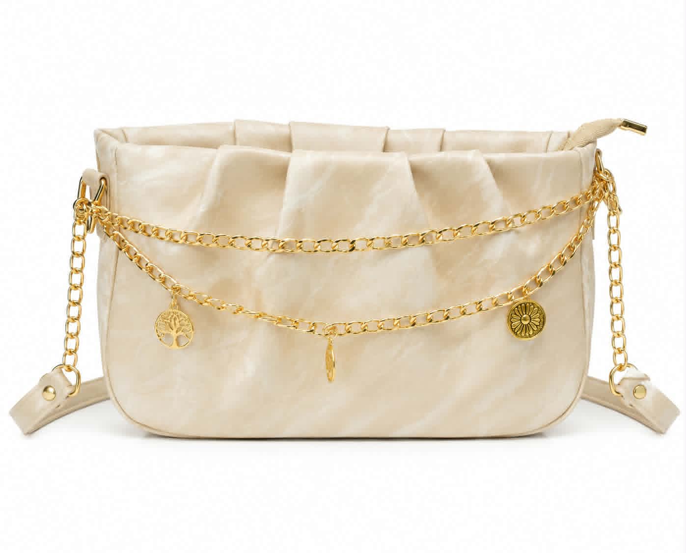Women's Elegant Pleated Shoulder Bag/Cross Body Bag with Gold Chain For Girls