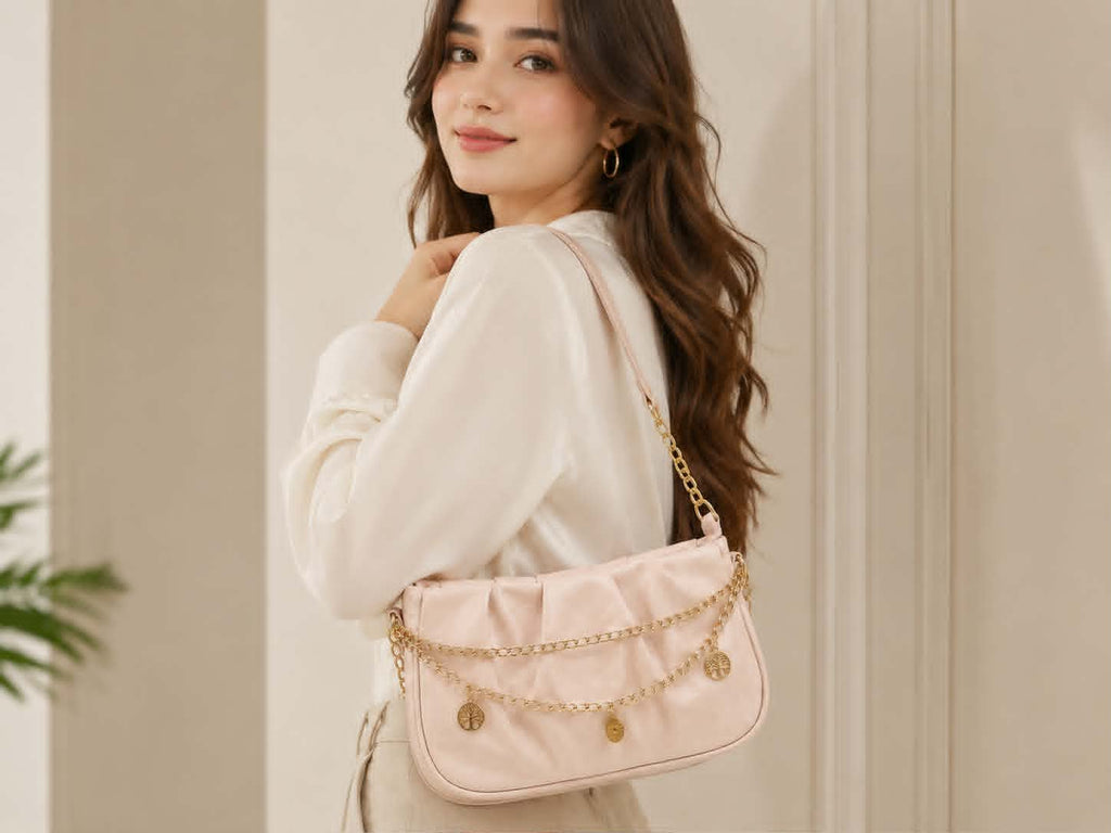 Women's Elegant Pleated Shoulder Bag/Cross Body Bag with Gold Chain For Girls