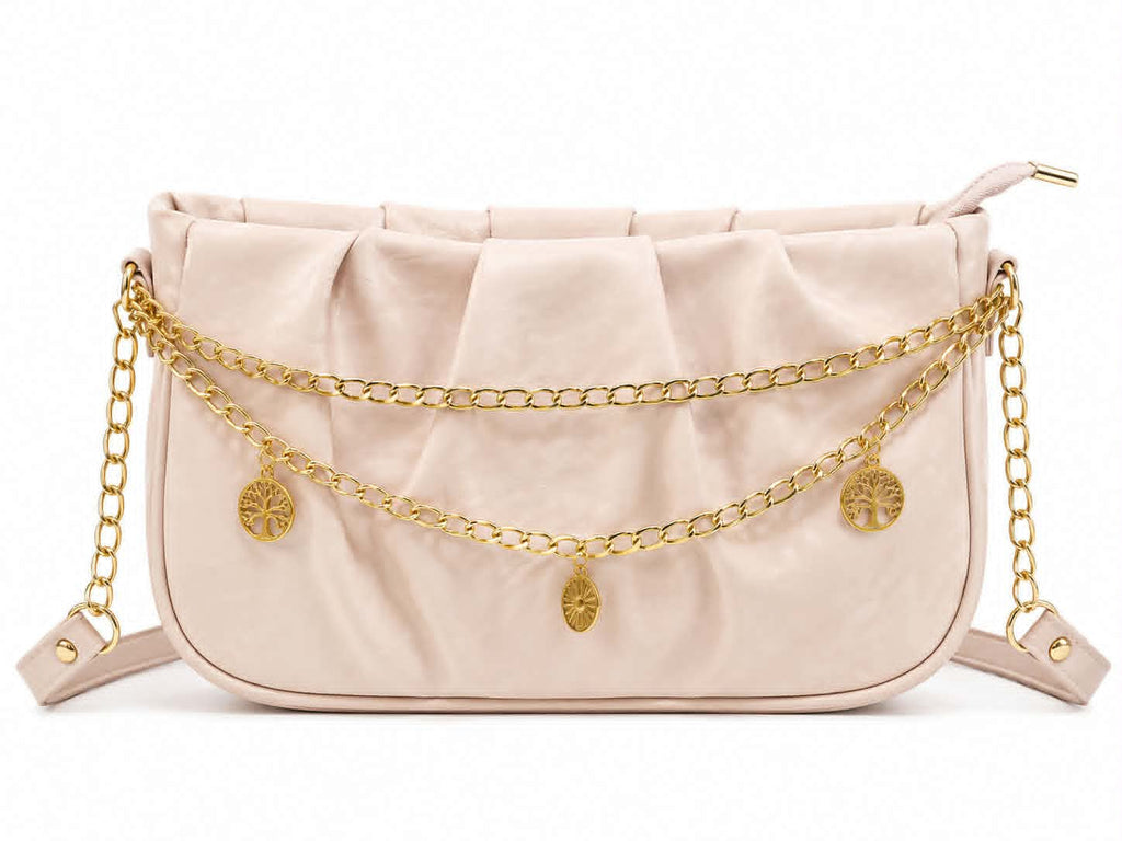 Women's Elegant Pleated Shoulder Bag/Cross Body Bag with Gold Chain For Girls