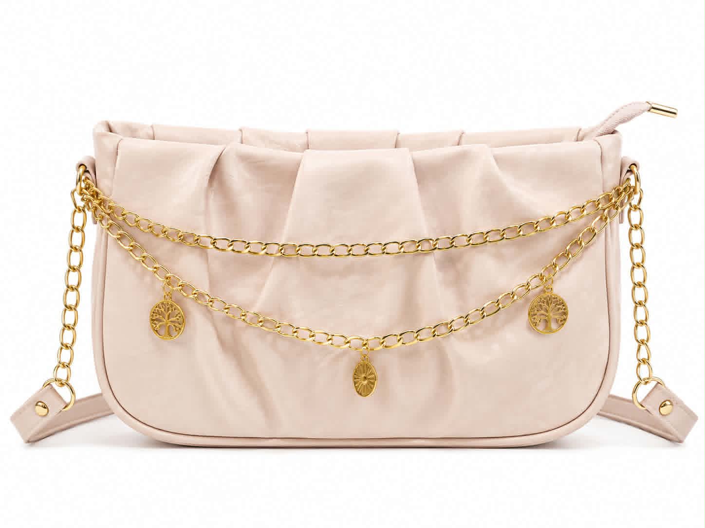Women's Elegant Pleated Shoulder Bag/Cross Body Bag with Gold Chain For Girls