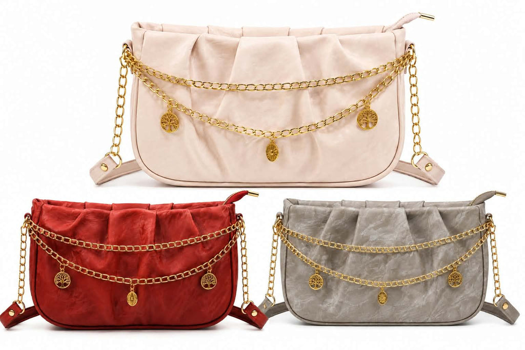 Women's Elegant Pleated Shoulder Bag/Cross Body Bag with Gold Chain For Girls