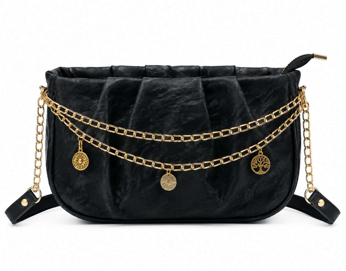 Women's Elegant Pleated Shoulder Bag/Cross Body Bag with Gold Chain For Girls